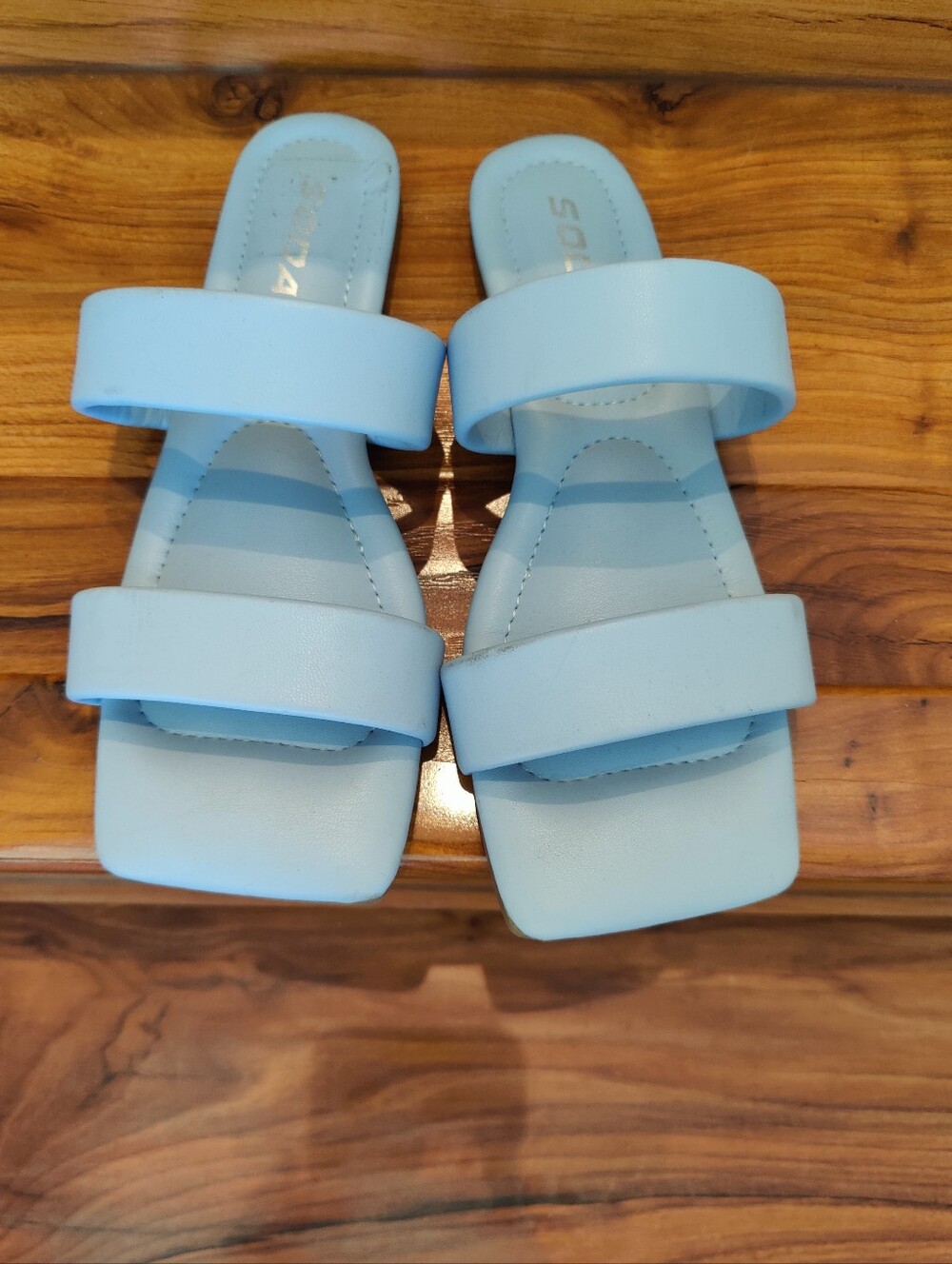 Light Blue Square Toe Slides Sandals